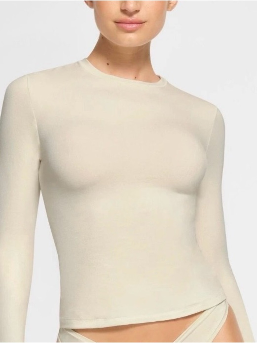 NWT SKIMS Cotton Jersey Long Sleeve T-Shirt in Bone 2X